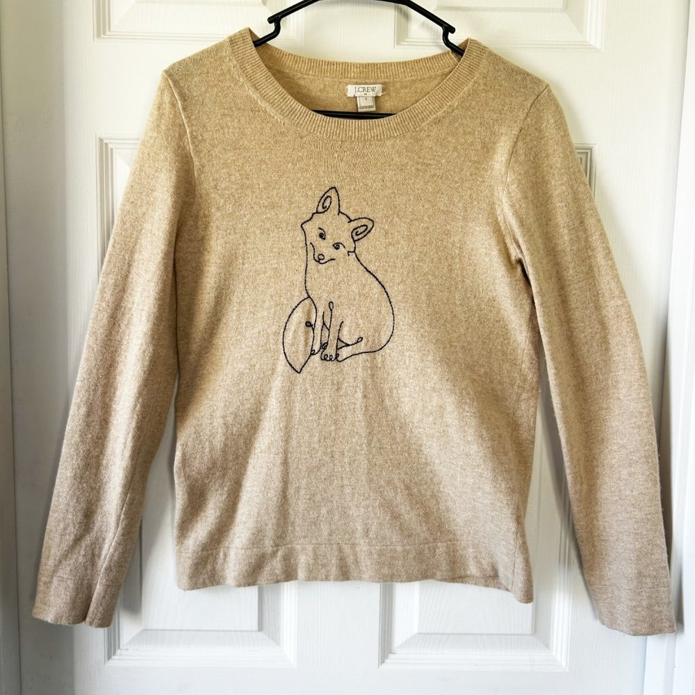 J Crew Factory Wool Blend Embroidered Fox Teddie Sweater Size Small